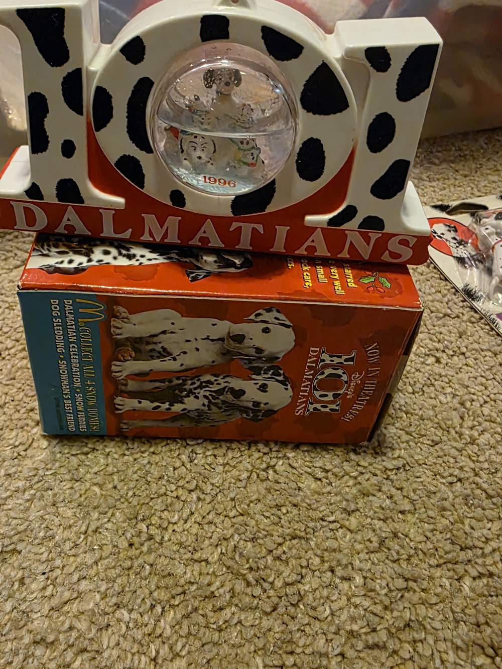 Vintage 1996 McDonald's promotional Disney 101 Dalmatians snow globe ornament.